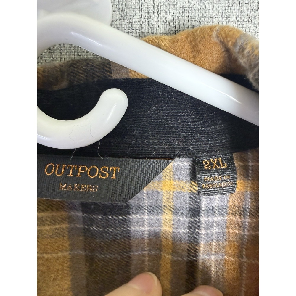 Outpost Makers Plaid Flannel Long Sleeve Shirt Yellow Orange Gray Black‎ 2XL/XXL - Picture 3 of 4